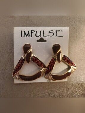 Impulse Gold-Tone Hoop Earrings with Brown and Red Enamel